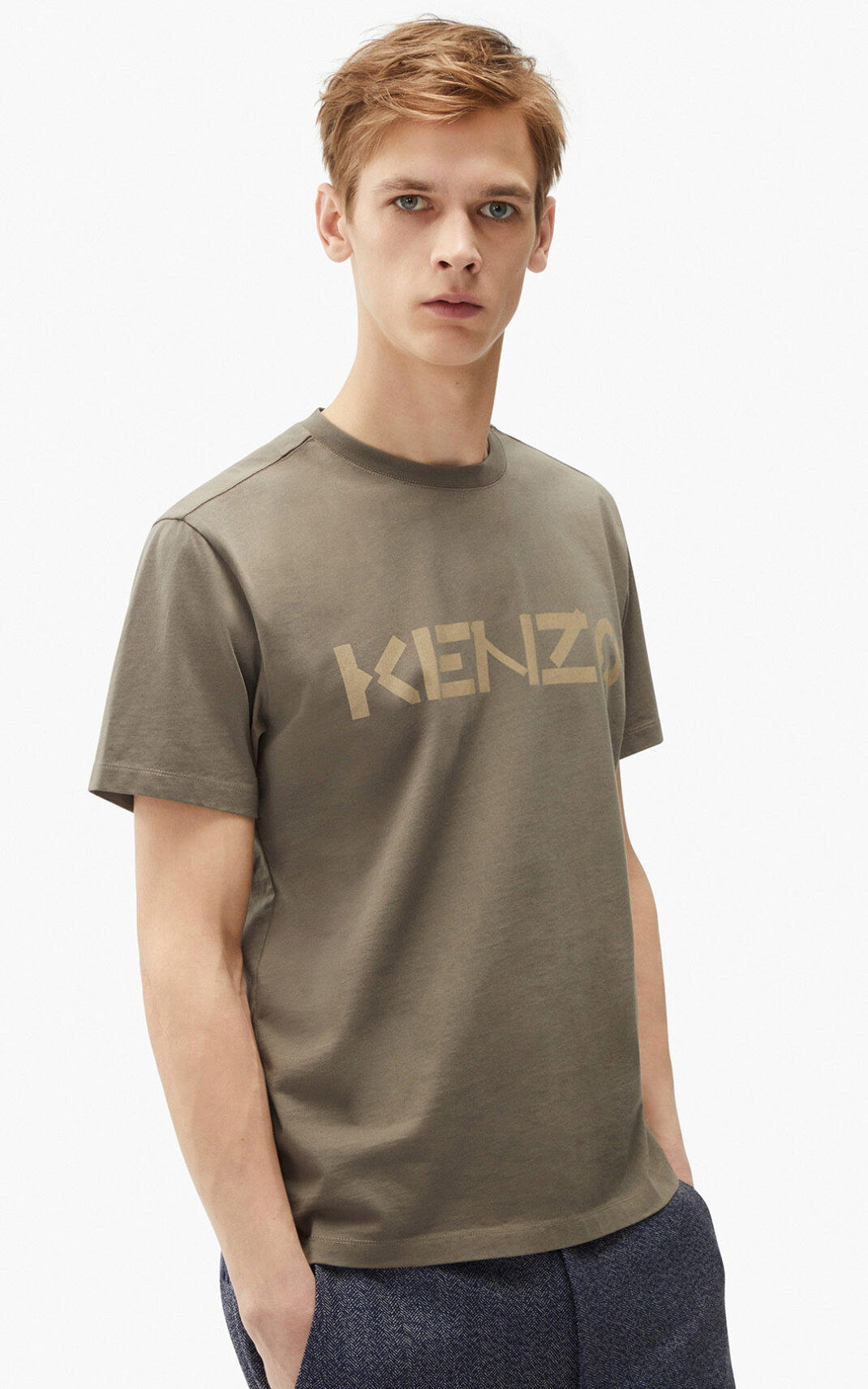 Camisetas Kenzo Logo Hombre Gris Claro YVK648359